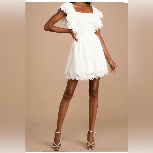 Lulu's White Eyelet Lace Ruffle Mini Dress - Picture 4 of 8